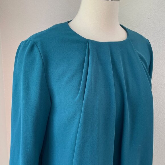 COS Womens EUR 38 Teal Pleated Front Blouse 3/4 Sleeve Shirt Top - Picture 2 of 11